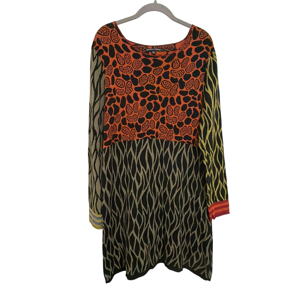 Gudrun Sjoden Organic Cotton Knit Tunic Dress Animal Print Lagenlook Large